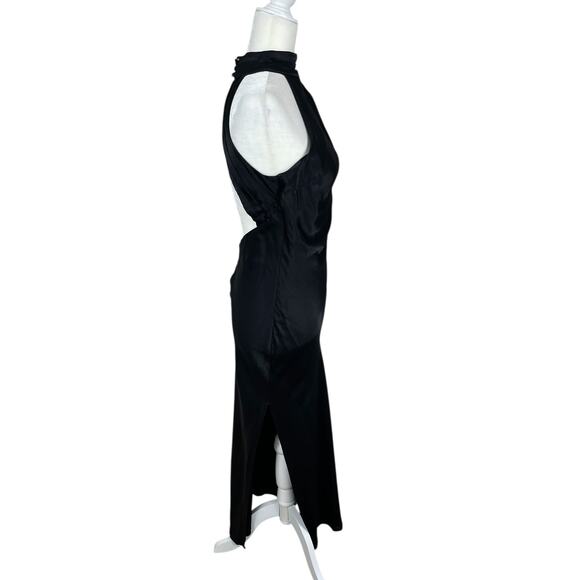 Meshki Claire Satin Drape High Neck Maxi Dress Gown Black Size XS Holiday Party - Picture 6 of 15